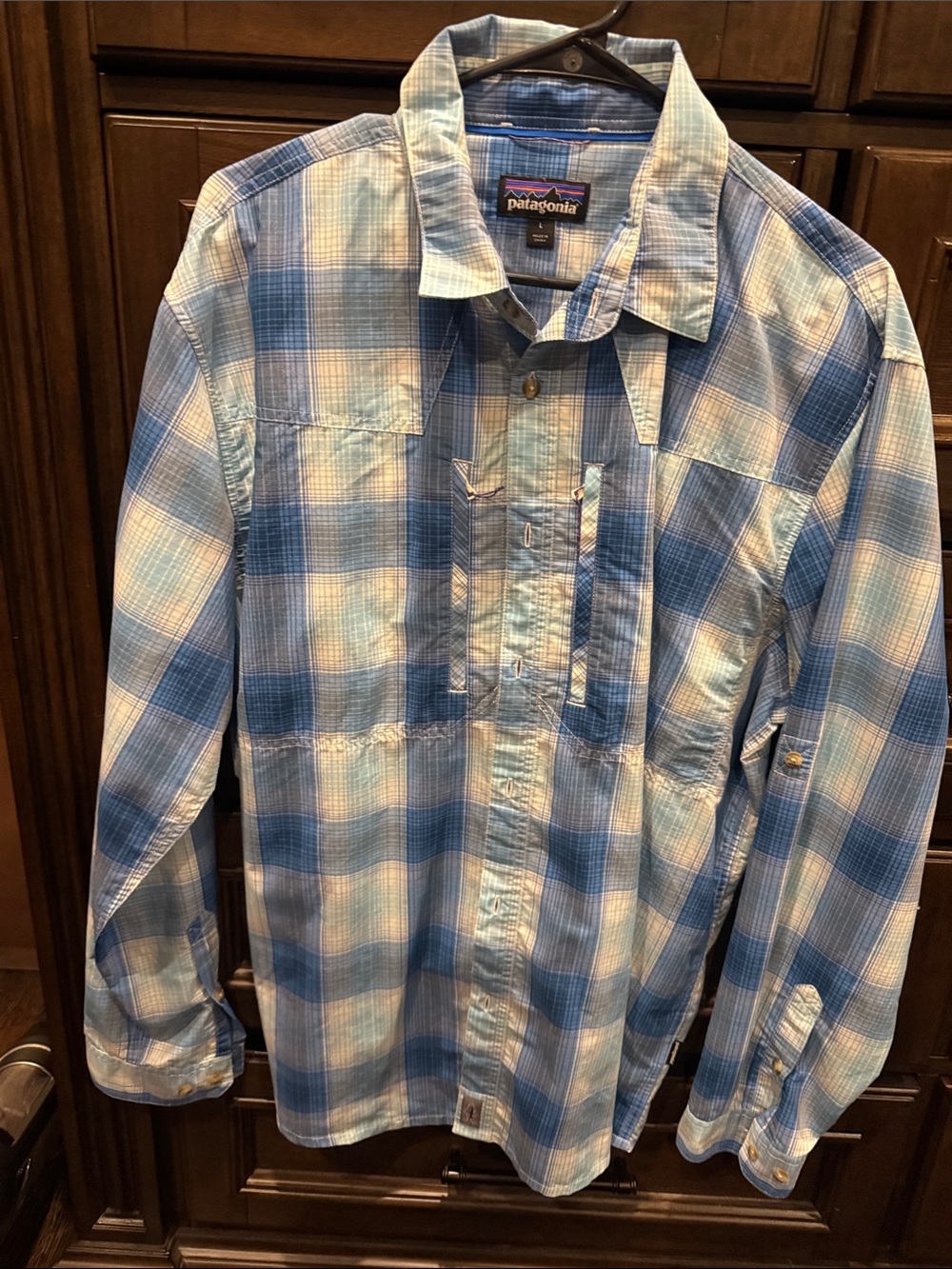 Patagonia Men’s Light & Mid Blue Plaid Button-Down Shirt